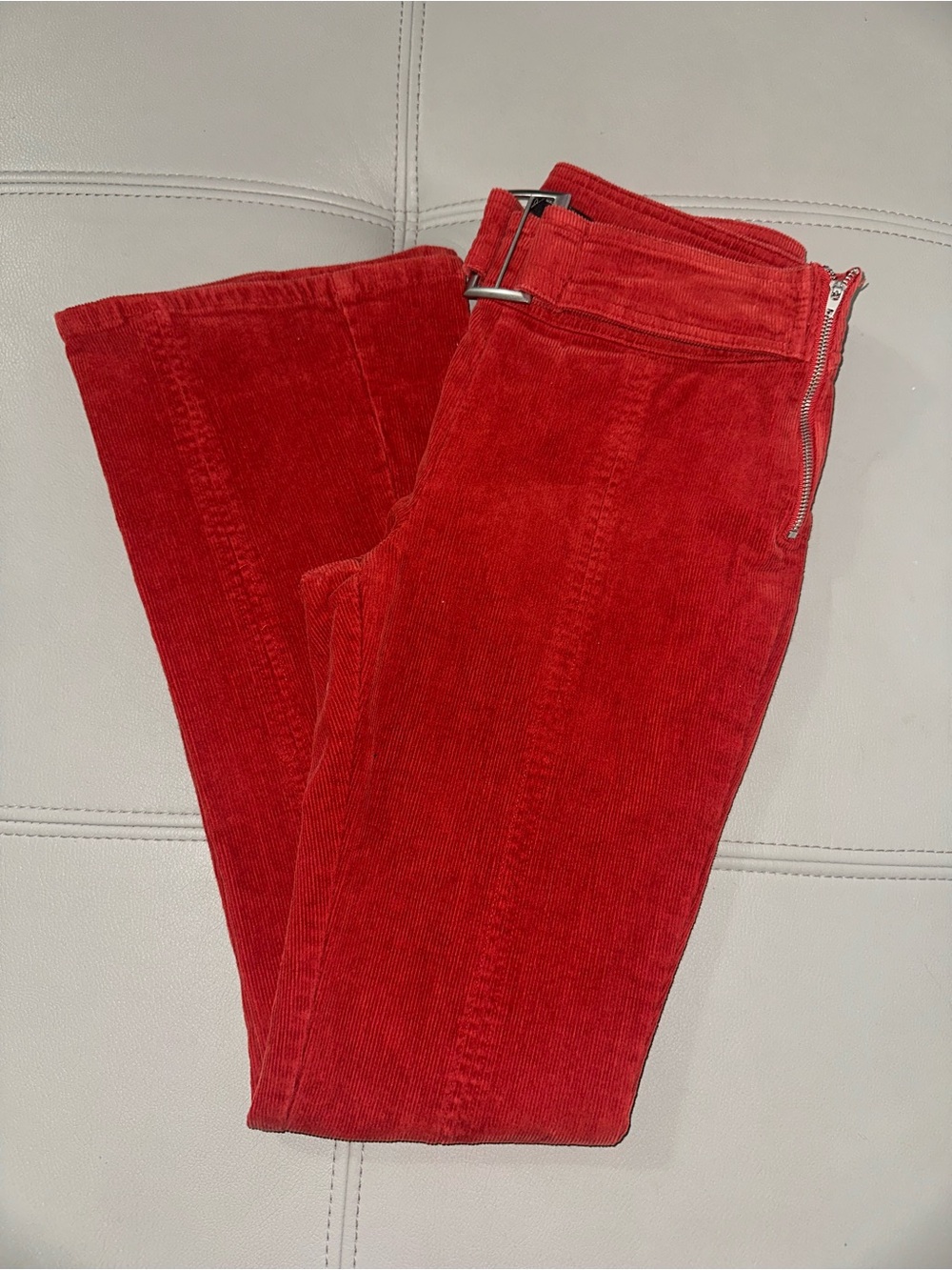 Forever 21 Red Corduroy Wide-Leg Jeans with Side Zip